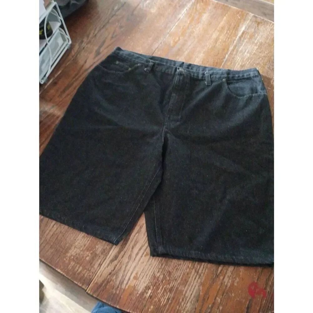 Size 26W Plus Side Inc Black Cotton Denim Jean Bermuda Shorts Pockets Belt Loops